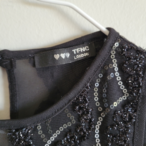 TFNC London Petite High Neck Mini Scallop Sequin Dress - Picture 9 of 11